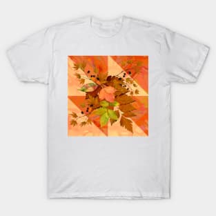 Autumn Leaves on Marbled Shapes T-Shirt